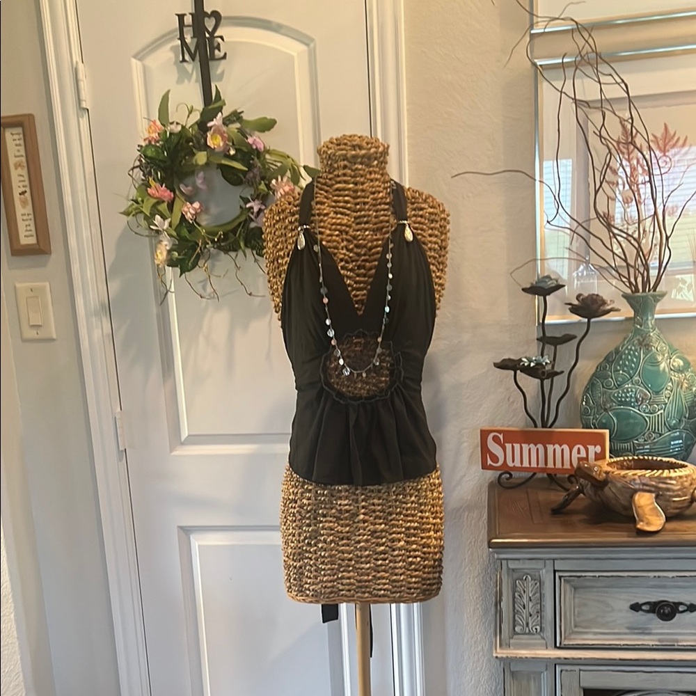 Black Halter Top with Beaded Detail